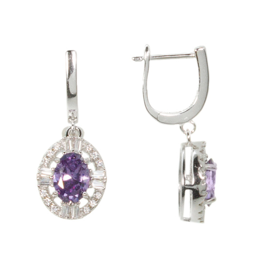 Purple & White CZ Rhodium plated Earrings