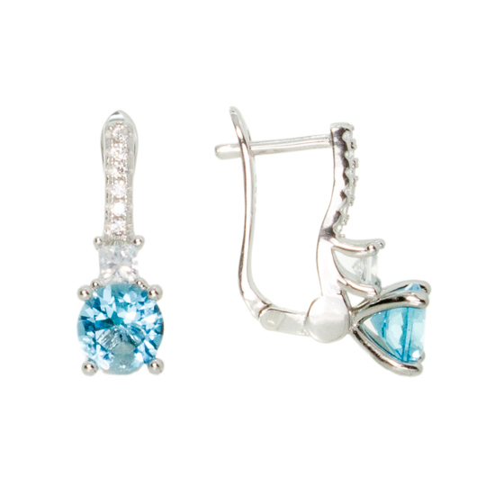 Blue & White CZ Rhodium plated Earrings
