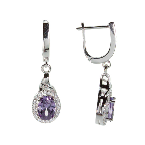 Sterling Silver Purple CZ Earrings Rhodium plated
