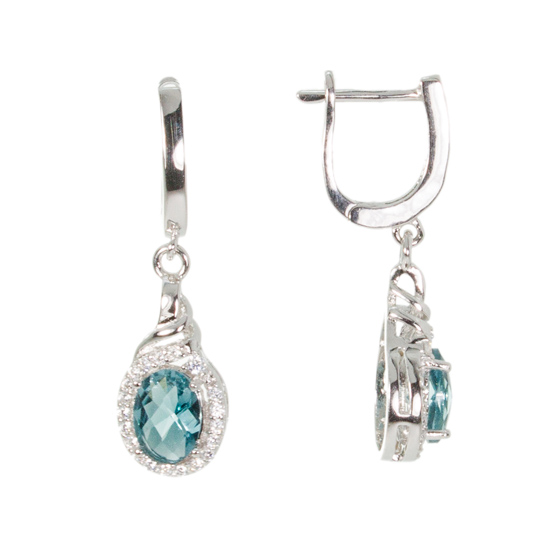 Sterling Silver Blue CZ Earrings Rhodium plated