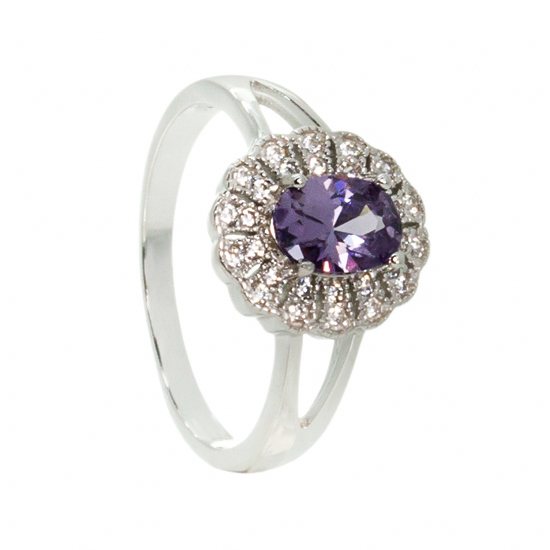 Purple CZ Rhodium plated Ring
