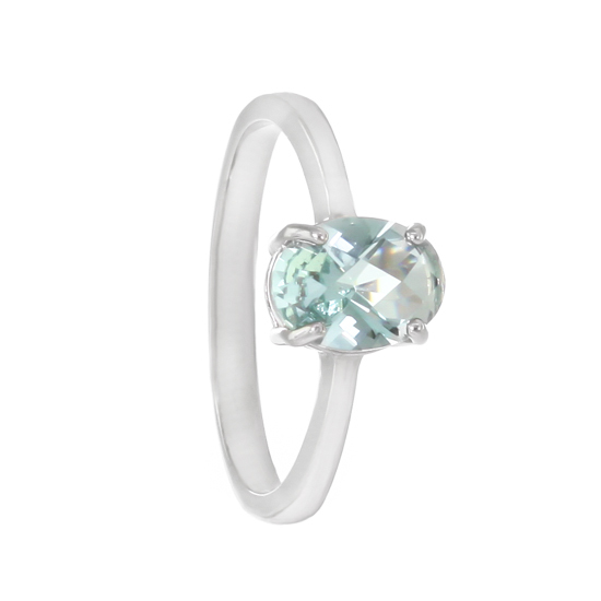 Aquamarine Crystal Ring Rhodium plated